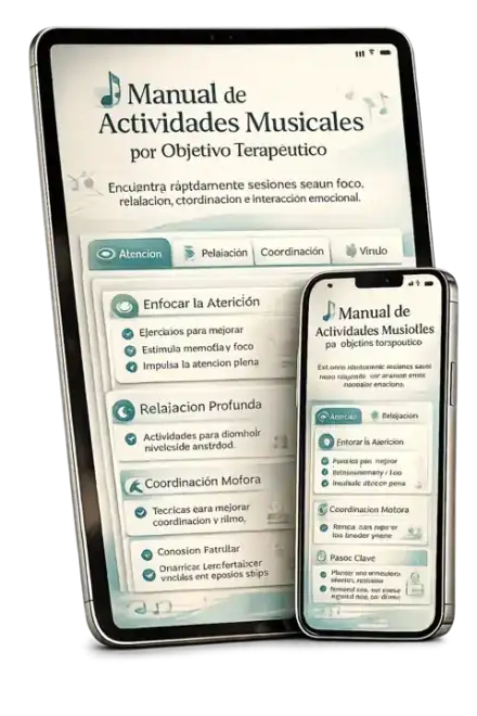 Mockup del bono: Manual de Actividades Musicales por Objetivo Terapéutico