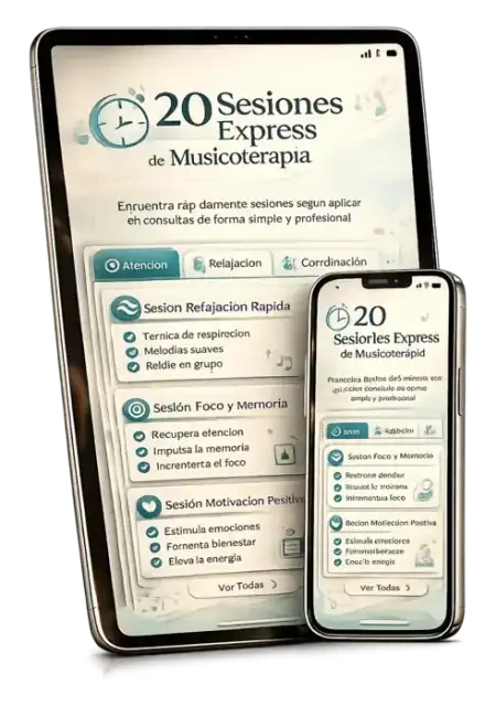 Mockup del bono: 20 Sesiones Express de Musicoterapia